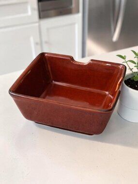 Vintage Pottery Barn Brown Ceramic Noodle Bowl 6” Square Ramen Dish Japan